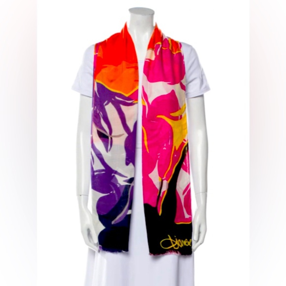 Diane von Furstenberg -DVF -Vibrant Printed Scarf- Pink,Purple,Orange,Yellow-OS
